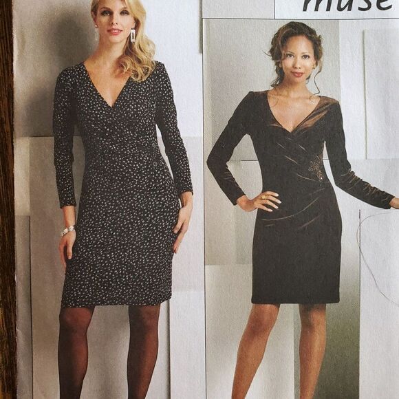 00s Butterick Pattern B5280 Uncut Mock Wrap Fitted Dress 6 8 10 12 - Picture 1 of 3